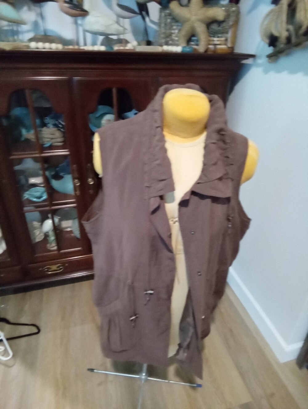 Coldwater Creek Plus Size 2X Brown Rayon Nylon Snap Vest w/Front Pockets